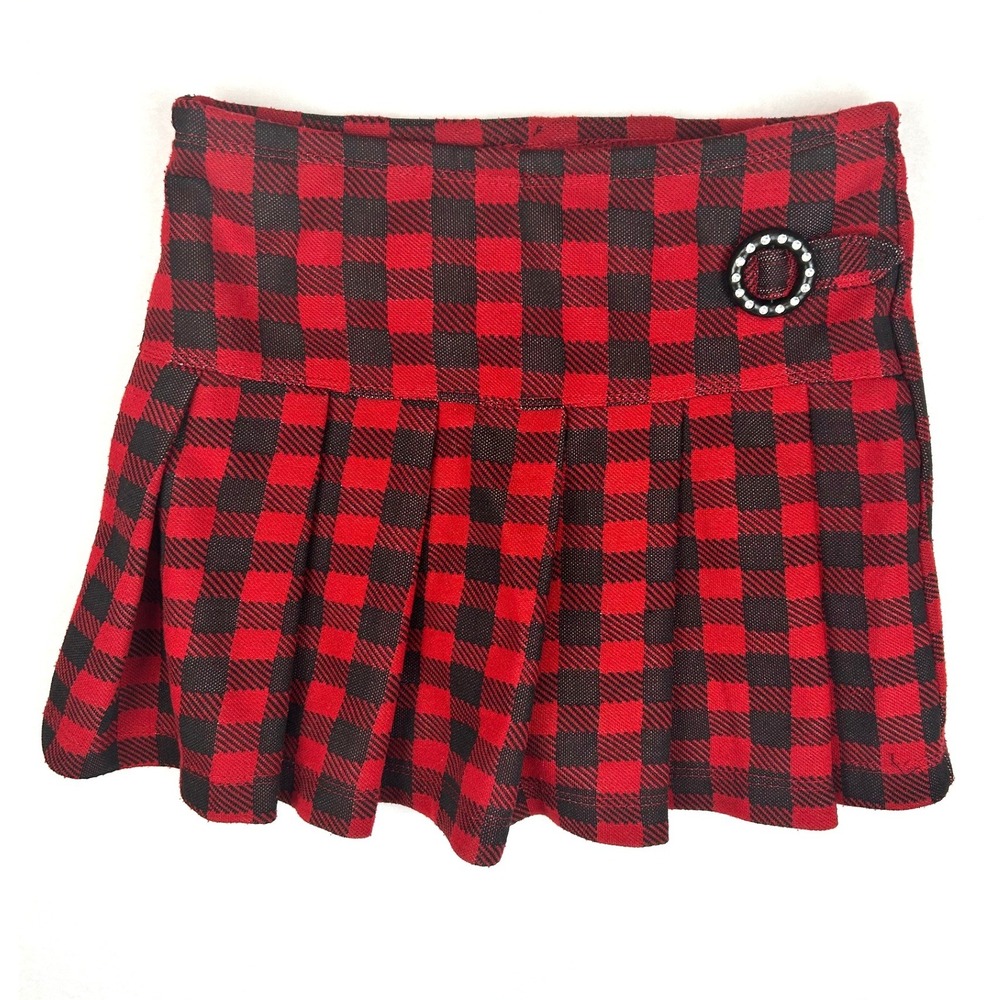 Beautees Girls Red Black Buffalo Plaid Pleated Skort Rhinestone Buckle Size 6